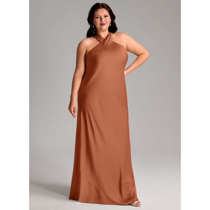 Doretta Mermaid Halter Stretch Satin Bridesmaid Dress in Cedar Rose - view 10