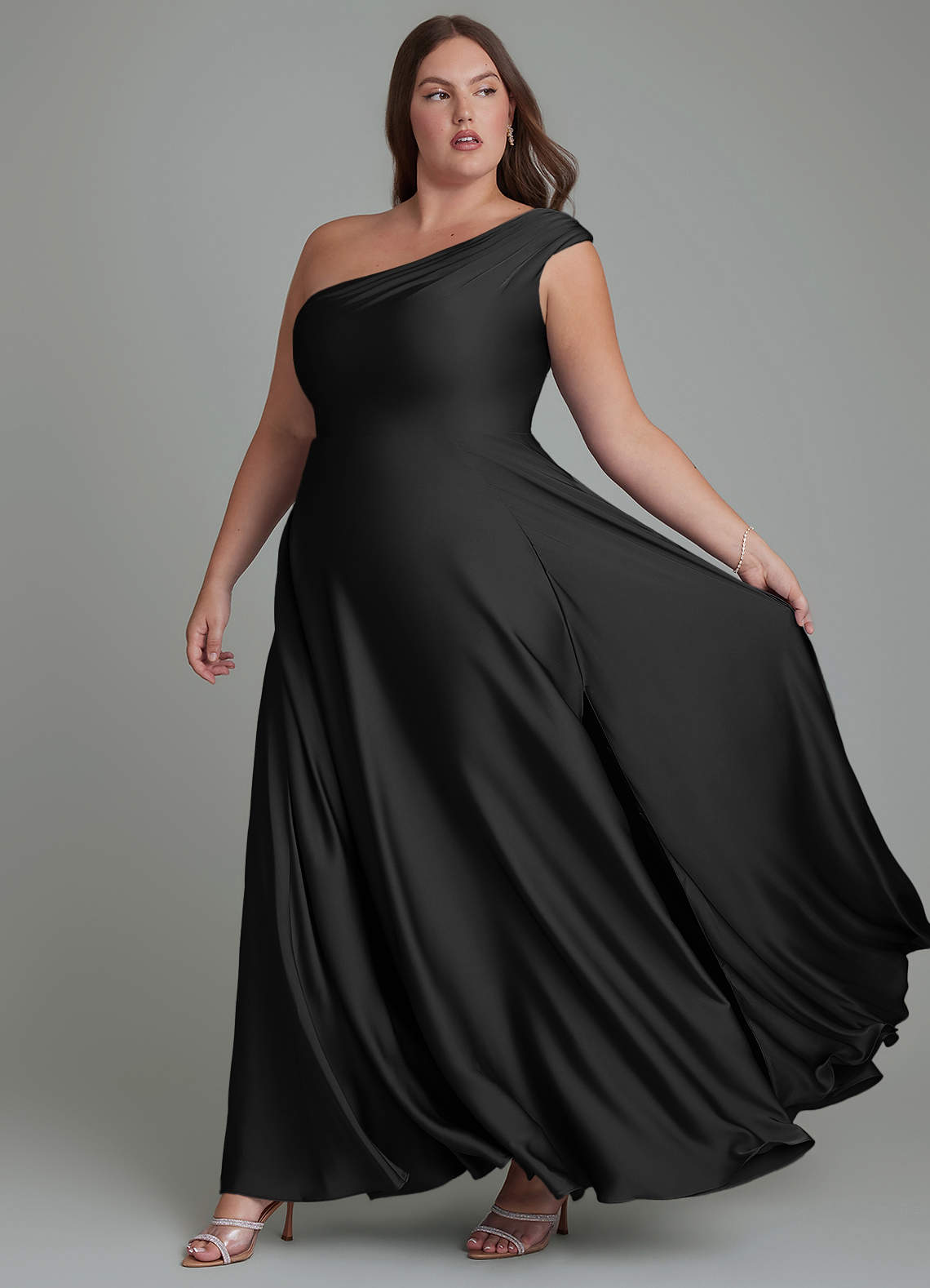 Melanie A-Line One-Shoulder Stretch Satin Bridesmaid Dress