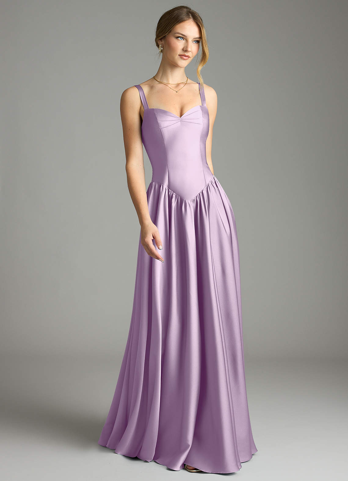 Evadina A-Line Sweetheart Stretch Satin Bridesmaid Dress in Frosted Lilac
