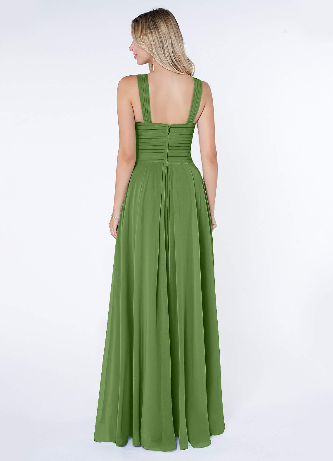 Kaleigh A-Line Halter Chiffon Bridesmaid Dress in Basil