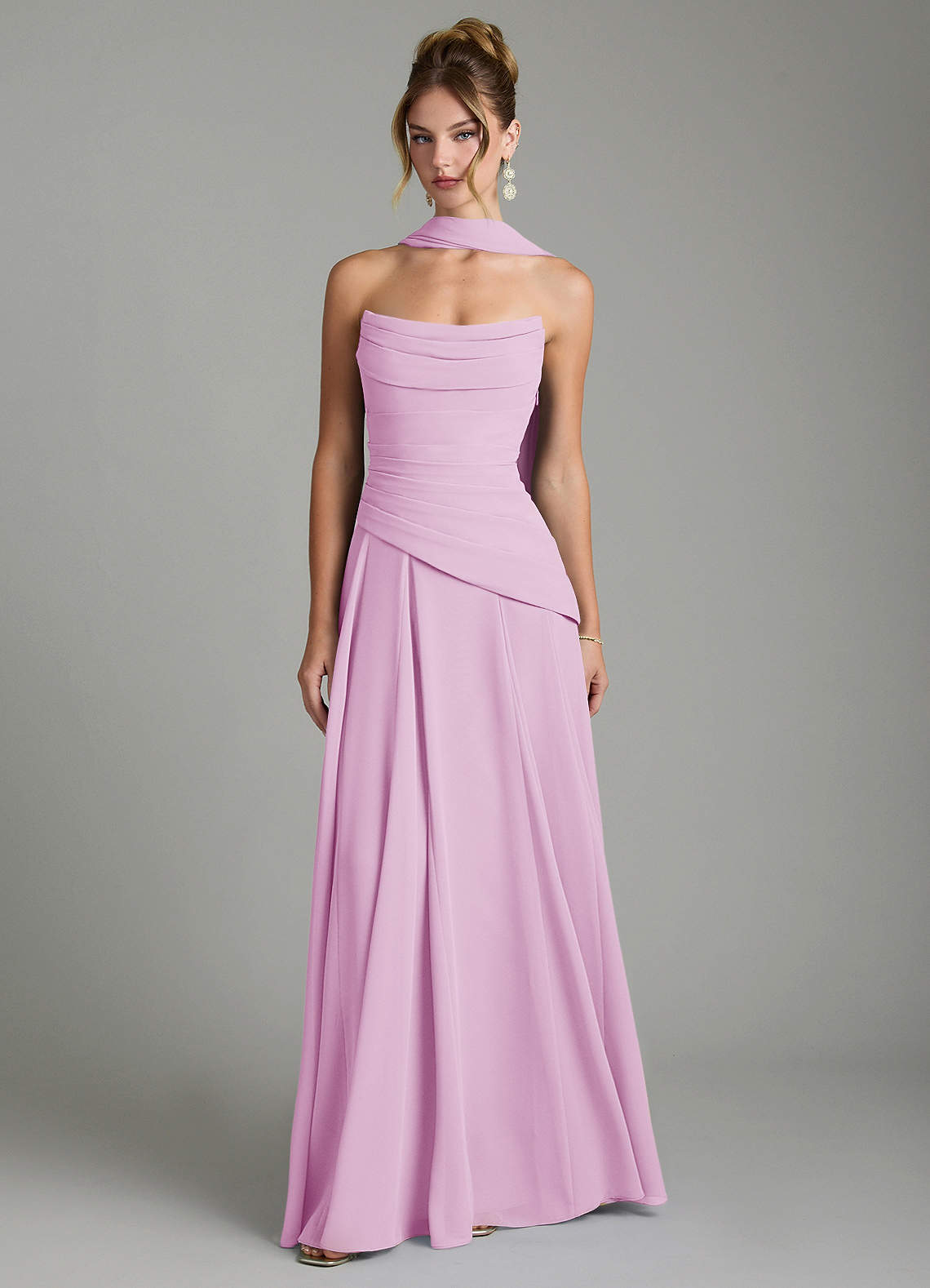 Gabriela A-Line Cowl-Neck Chiffon Bridesmaid Dress in candy pink