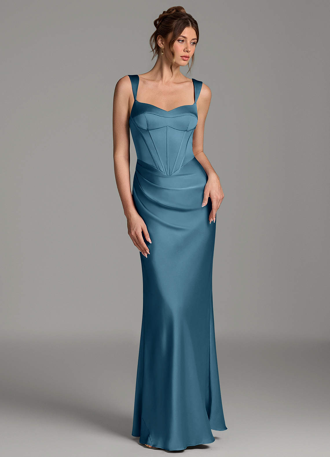 Mela Sheath Sweetheart Stretch Satin Bridesmaid Dress in Bermuda