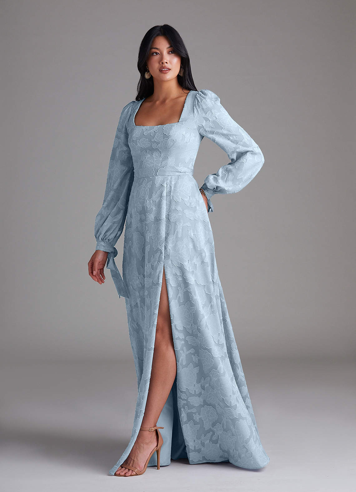 Leonia A-Line Square-Neck Stretch Satin Bridesmaid Dress in Sky Blue