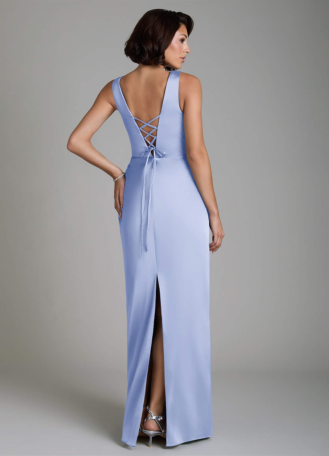 Vanya Sheath V-Neck Stretch Satin Bridesmaid Dress in Ice