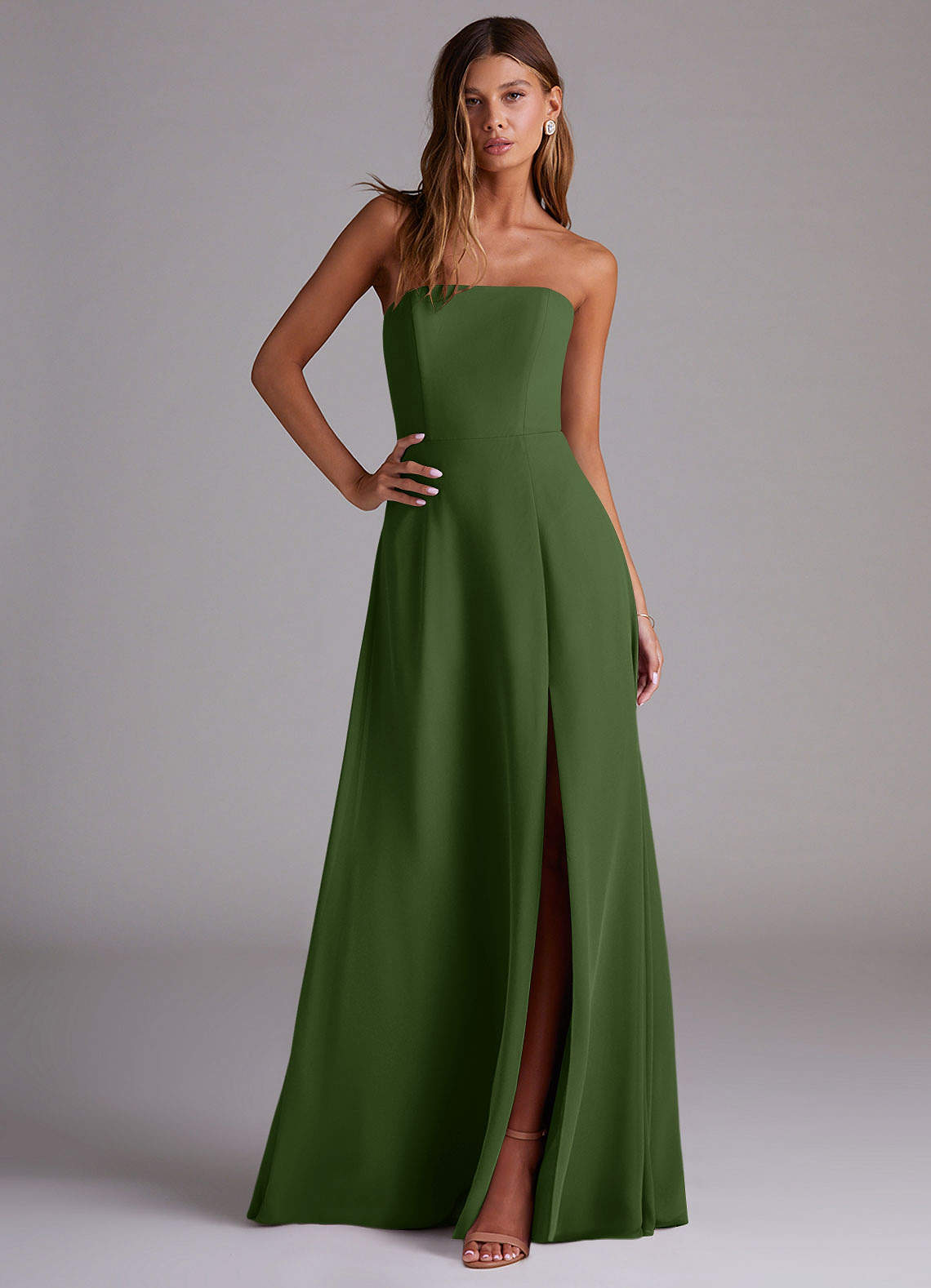 Wren A-Line Straight-Neck Chiffon Bridesmaid Dress in Olive