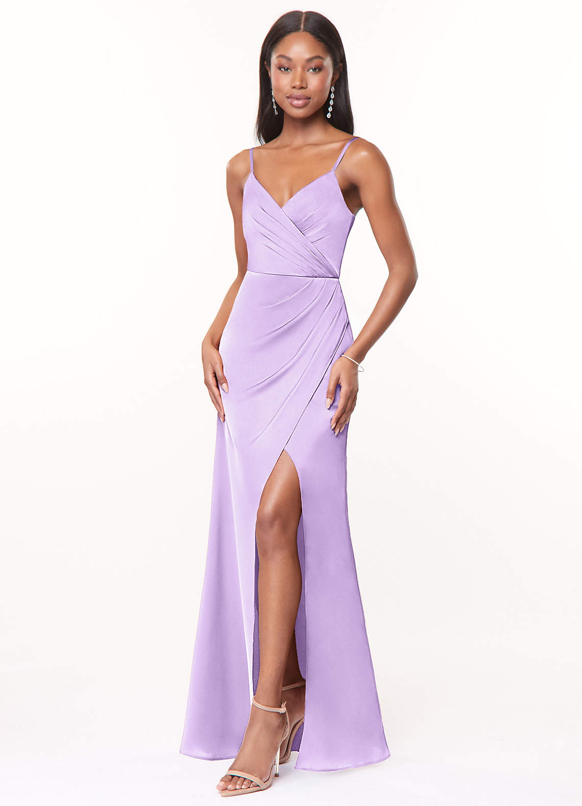 Maci A-Line V-Neck Stretch Satin Bridesmaid Dress in Lilac