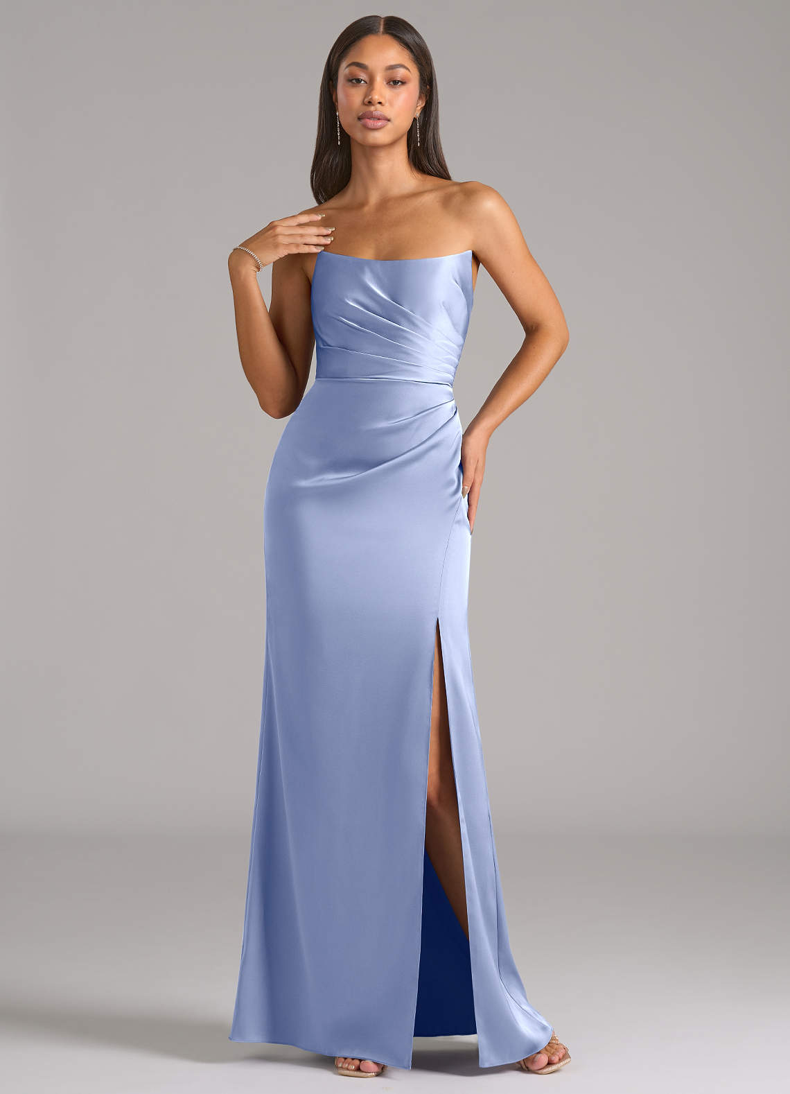 Marla Sheath Strapless Stretch Satin Bridesmaid Dress in Ice