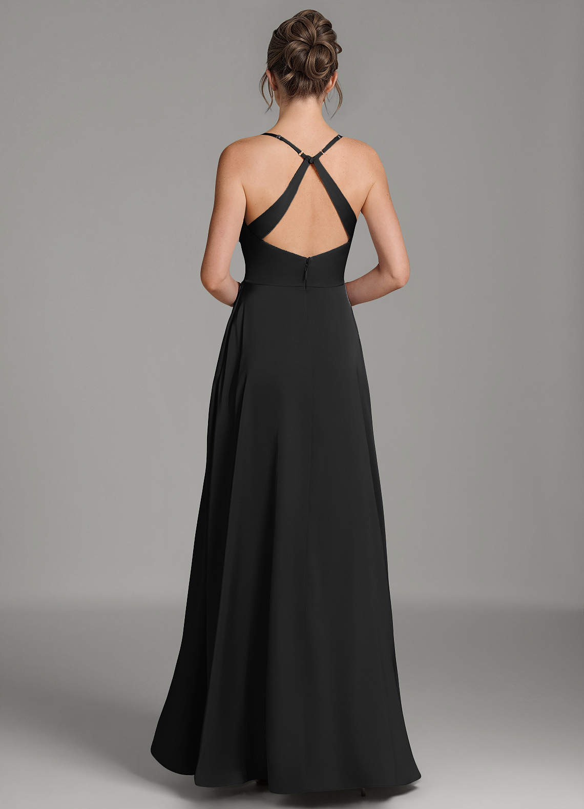 Frankie A-Line Scoop-Neck Stretch Satin Bridesmaid Dress in black