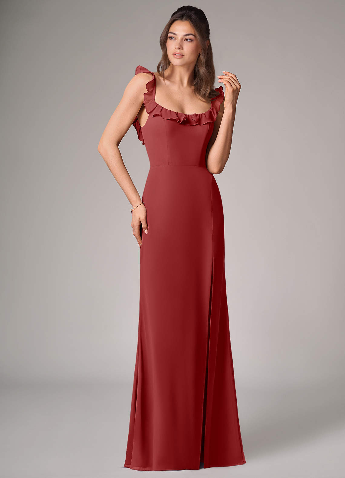 Callie Mermaid Scoop-Neck Chiffon Bridesmaid Dress in Rust