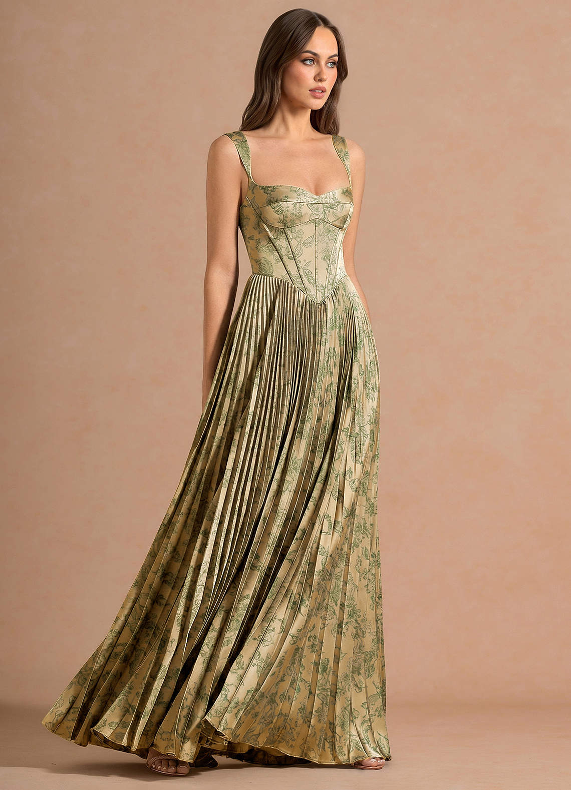 Isonelle A-Line Sweetheart Jacquard Wedding Guest Dress in Green Brown