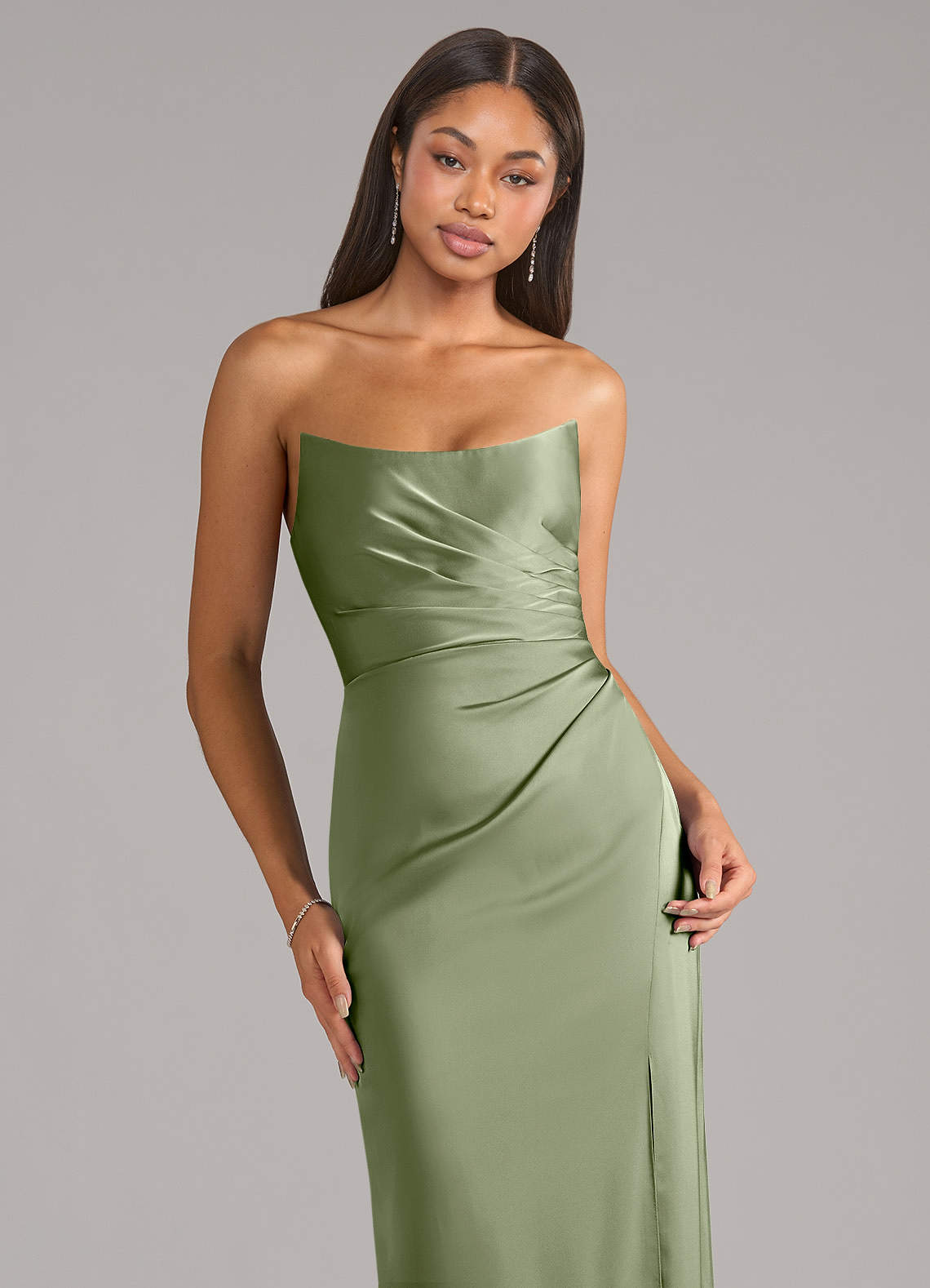 Marla Sheath Strapless Stretch Satin Bridesmaid Dress in Pistachio