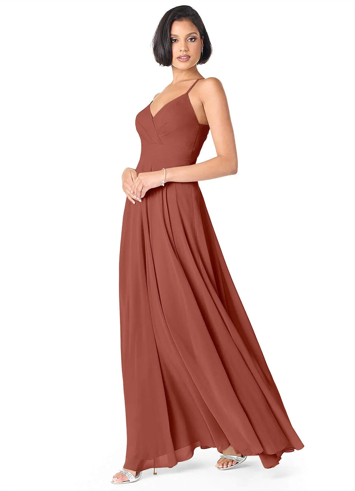 Avelina A-Line V-Neck Chiffon Bridesmaid Dress in Auburn