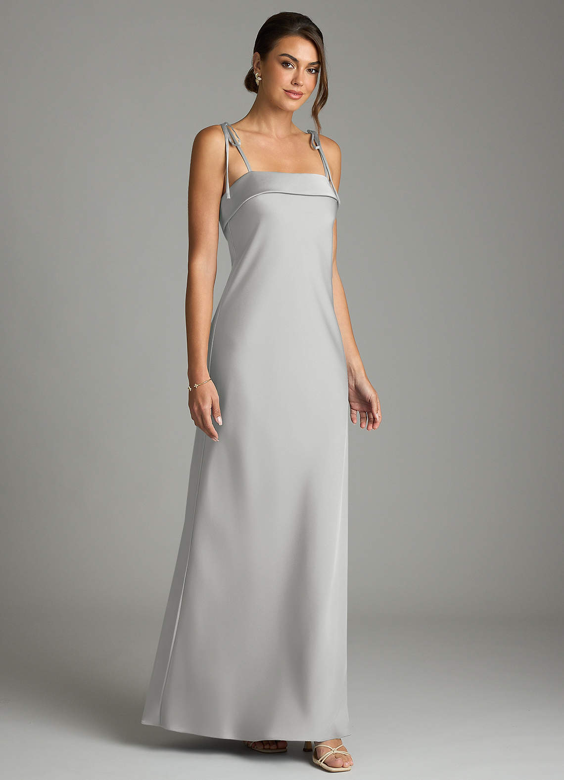 Ellia Sheath Straight-Neck Stretch Satin Bridesmaid Dress in Silver