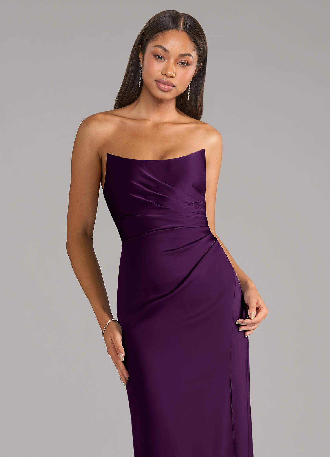 Marla Sheath Strapless Stretch Satin Bridesmaid Dress in Grape