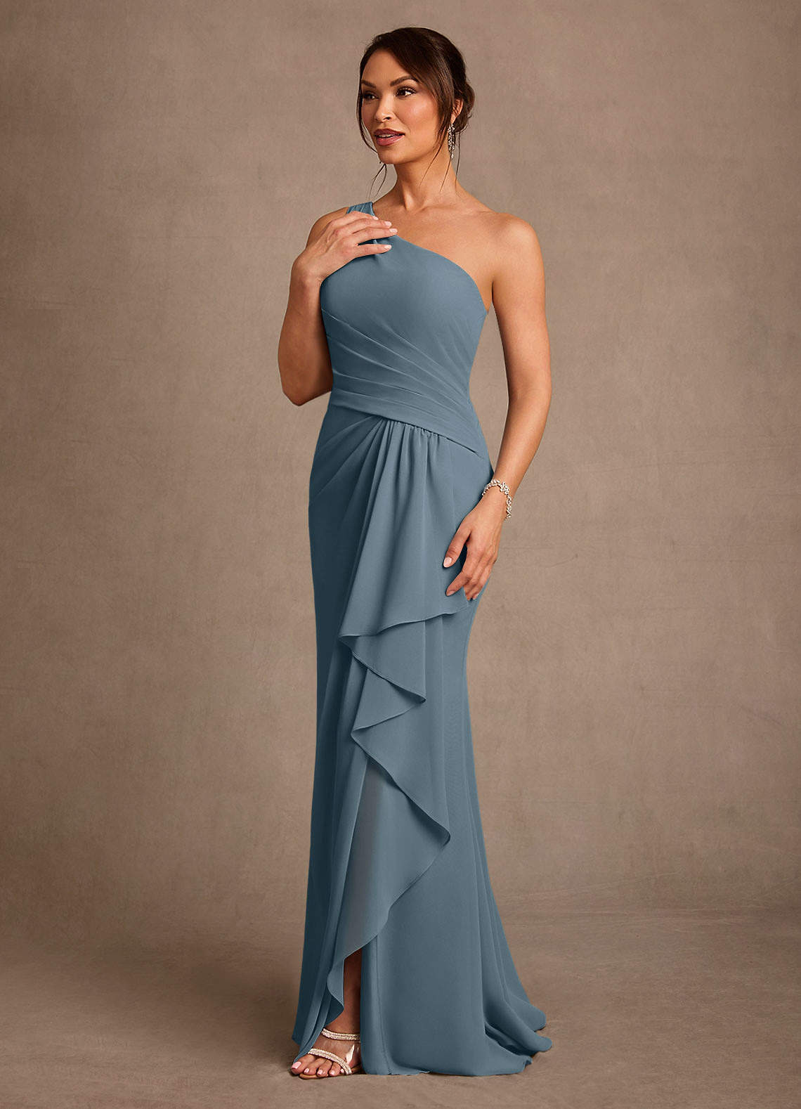 Floy Sheath One-Shoulder Chiffon Mother of the Bride Dress in Twilight