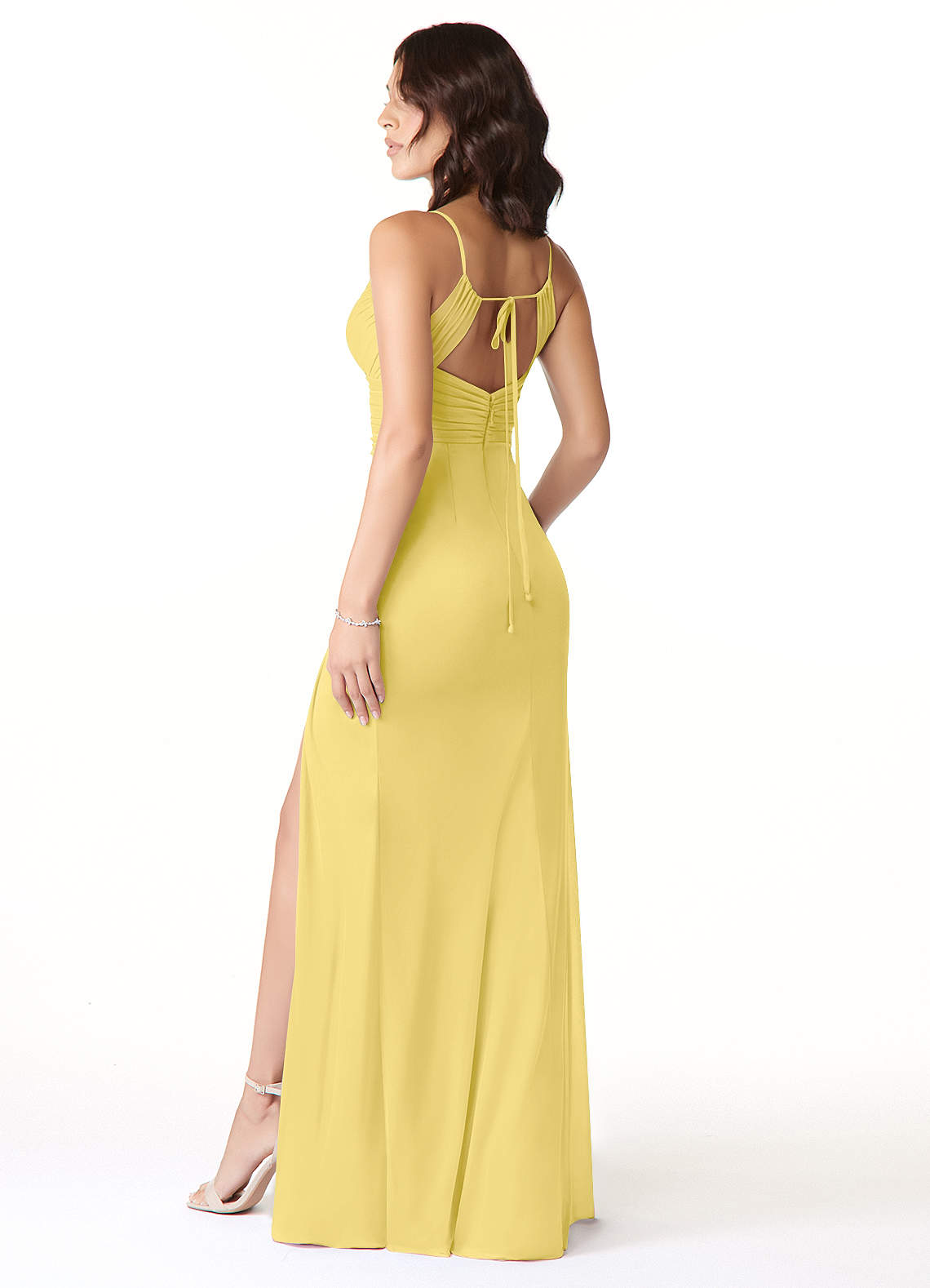 Reneya Mermaid V-Neck Mesh Bridesmaid Dress in Canary