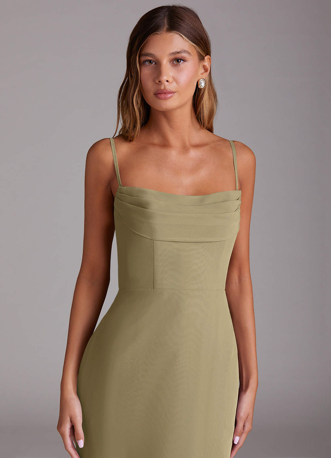 Saige A-Line Off-the-Shoulder Chiffon Bridesmaid Dress in Moss Green