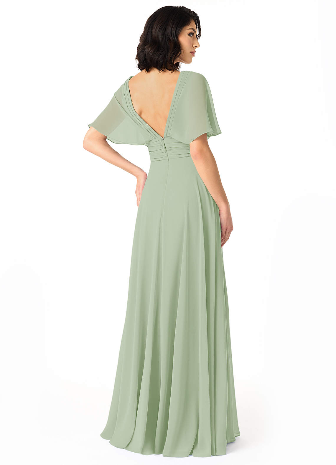 Pamela A-Line V-Neck Chiffon Bridesmaid Dress in Dusty Sage