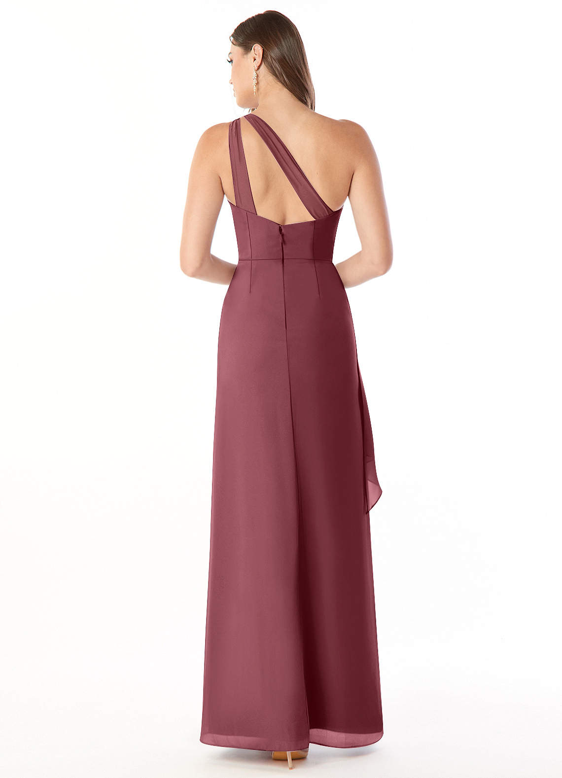 Maive Sheath One-Shoulder Chiffon Bridesmaid Dress in Desert Rose
