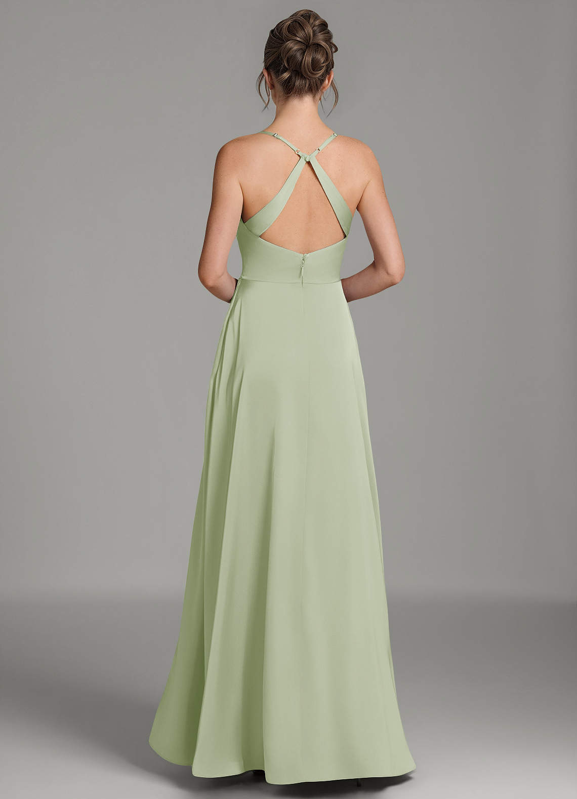Frankie A-Line Scoop-Neck Stretch Satin Bridesmaid Dress in Dusty Sage