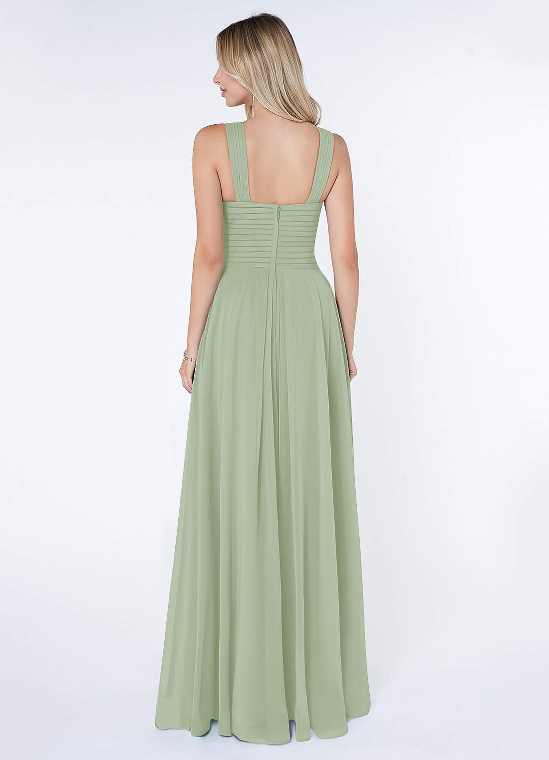 Kaleigh A-Line Halter Chiffon Bridesmaid Dress in Dusty Sage