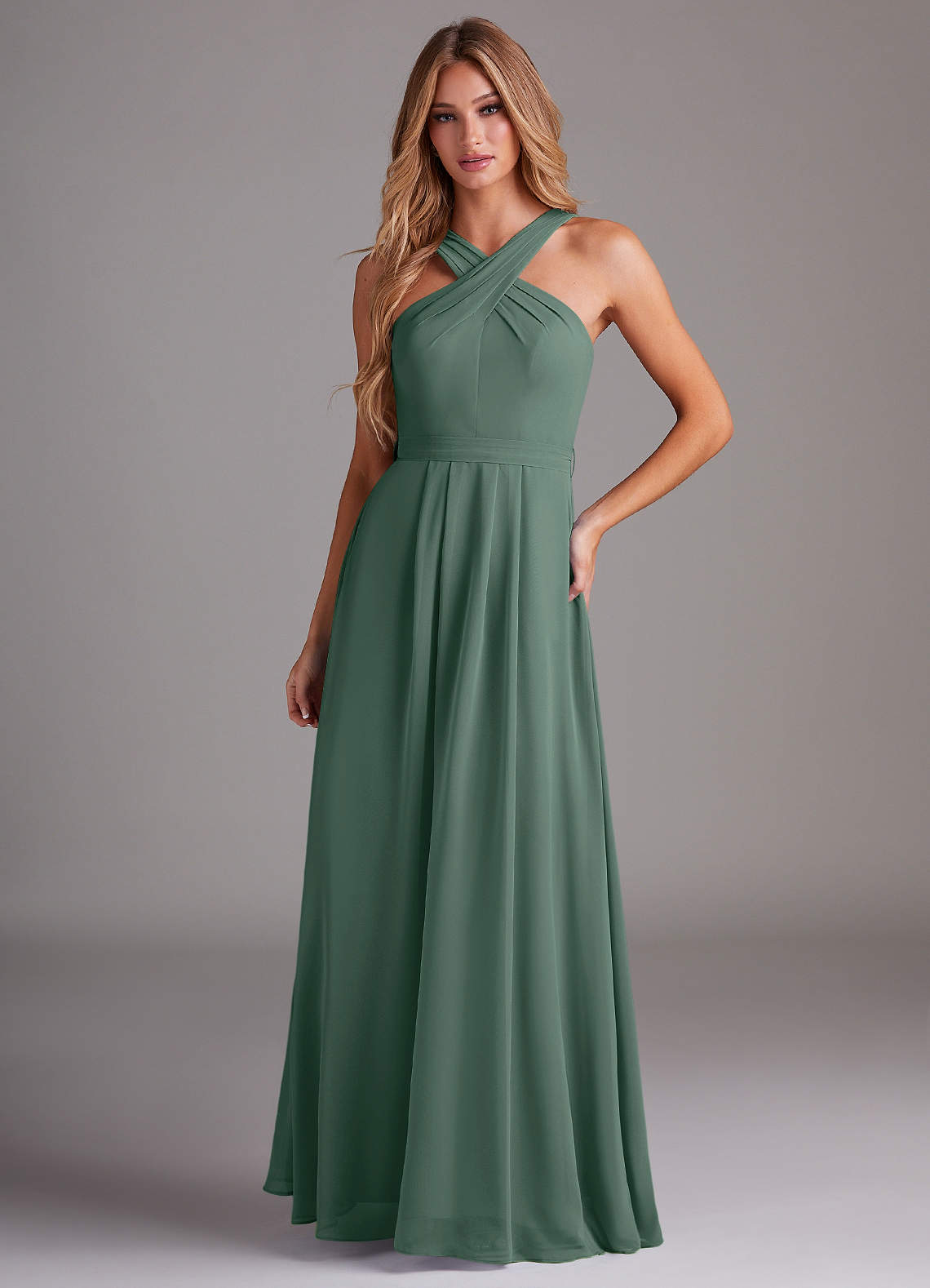 Dixie A-Line Halter Chiffon Bridesmaid Dress in Sea Moss