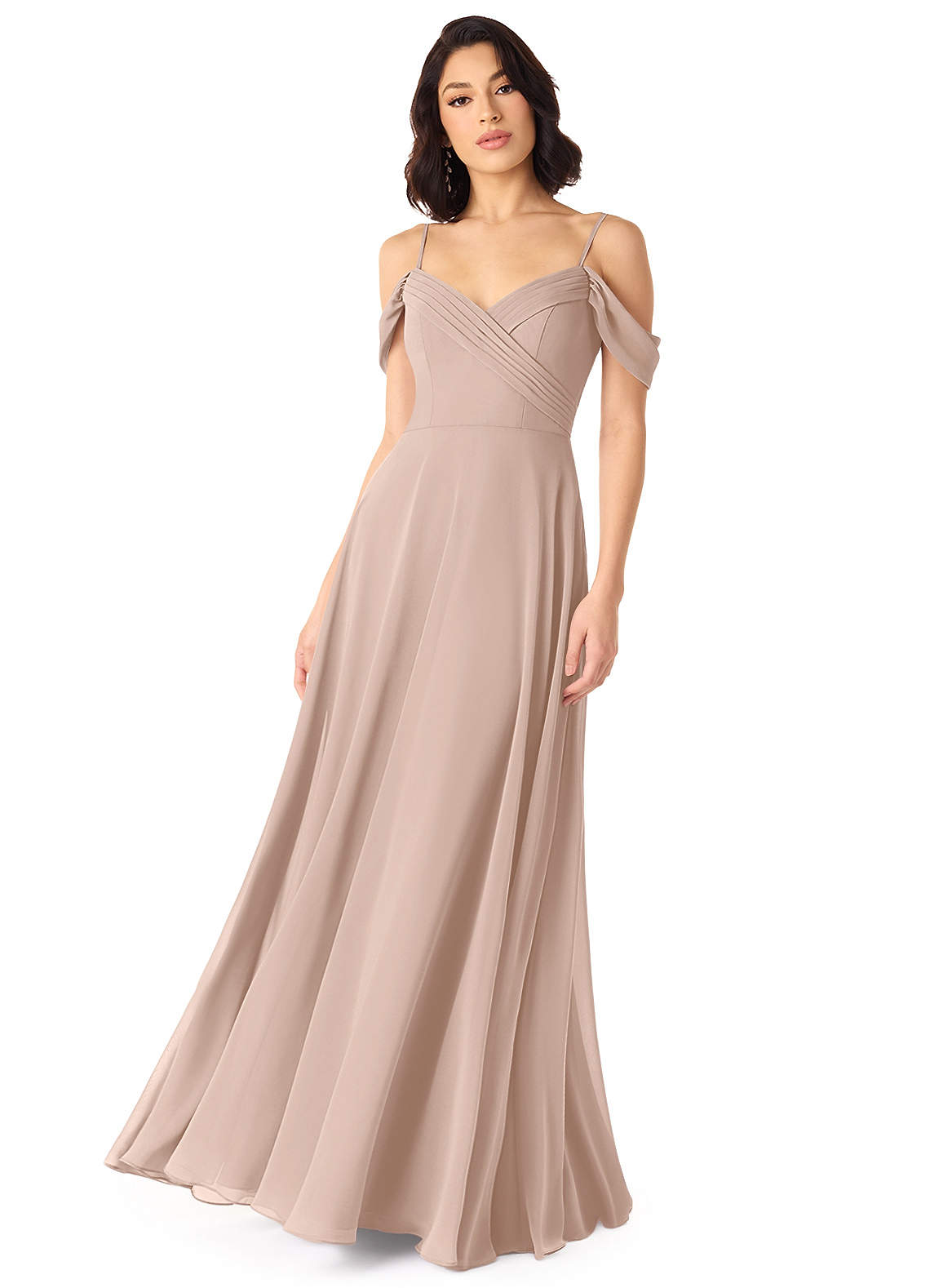 Tancie A-Line Off-the-Shoulder Chiffon Bridesmaid Dress in English Rose