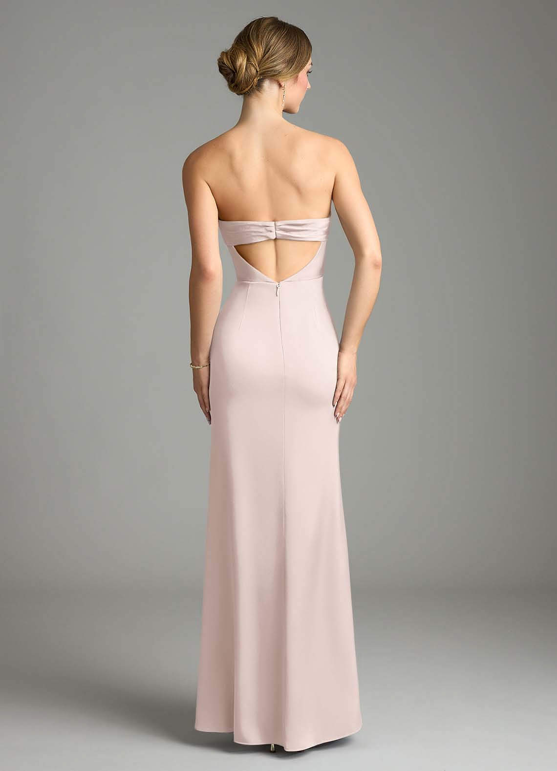 Leonis Mermaid Cowl-Neck Stretch Satin Bridesmaid Dress in Blushing Pink