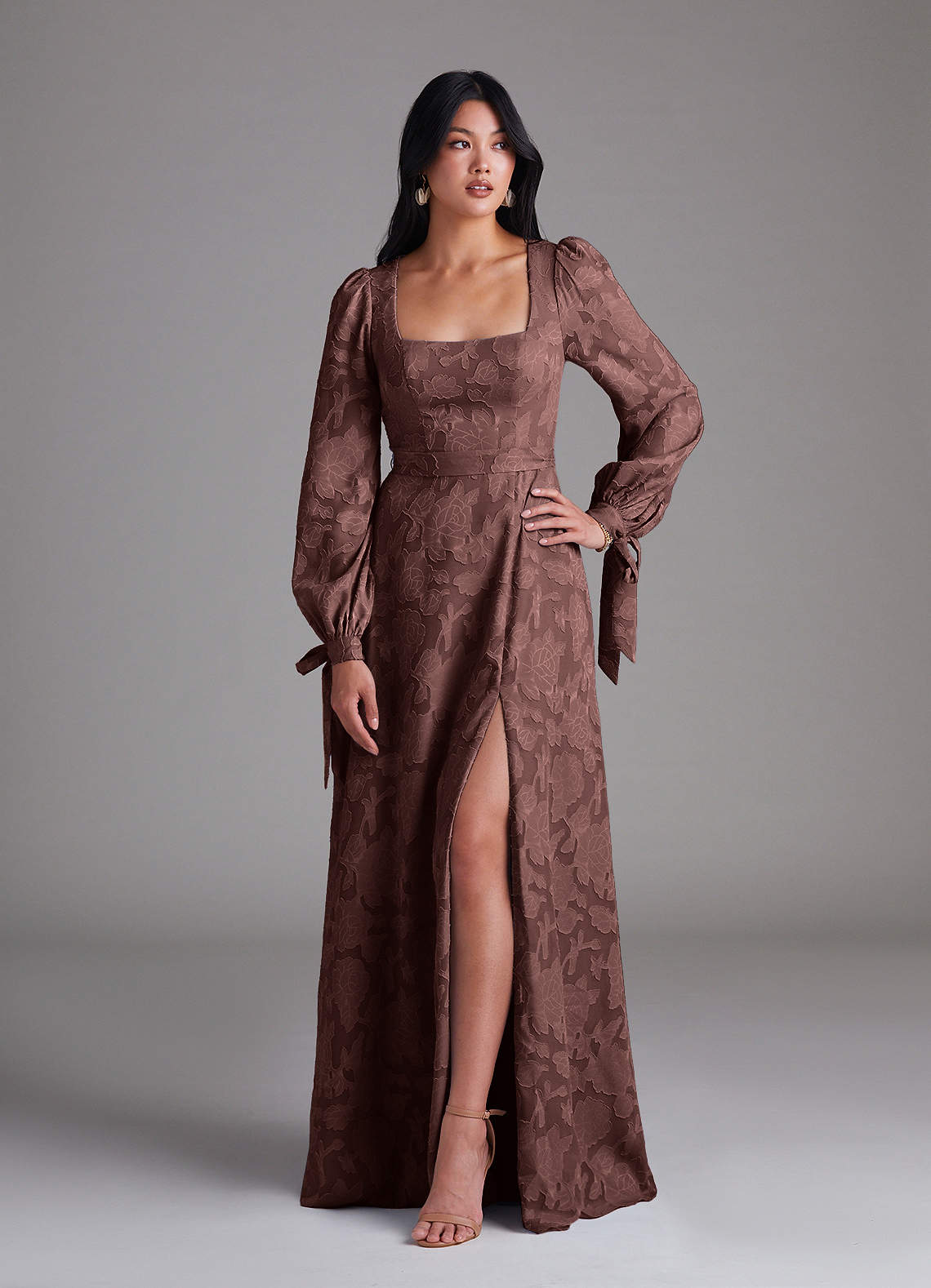 Leonia A-Line Square-Neck Stretch Satin Bridesmaid Dress in Espresso