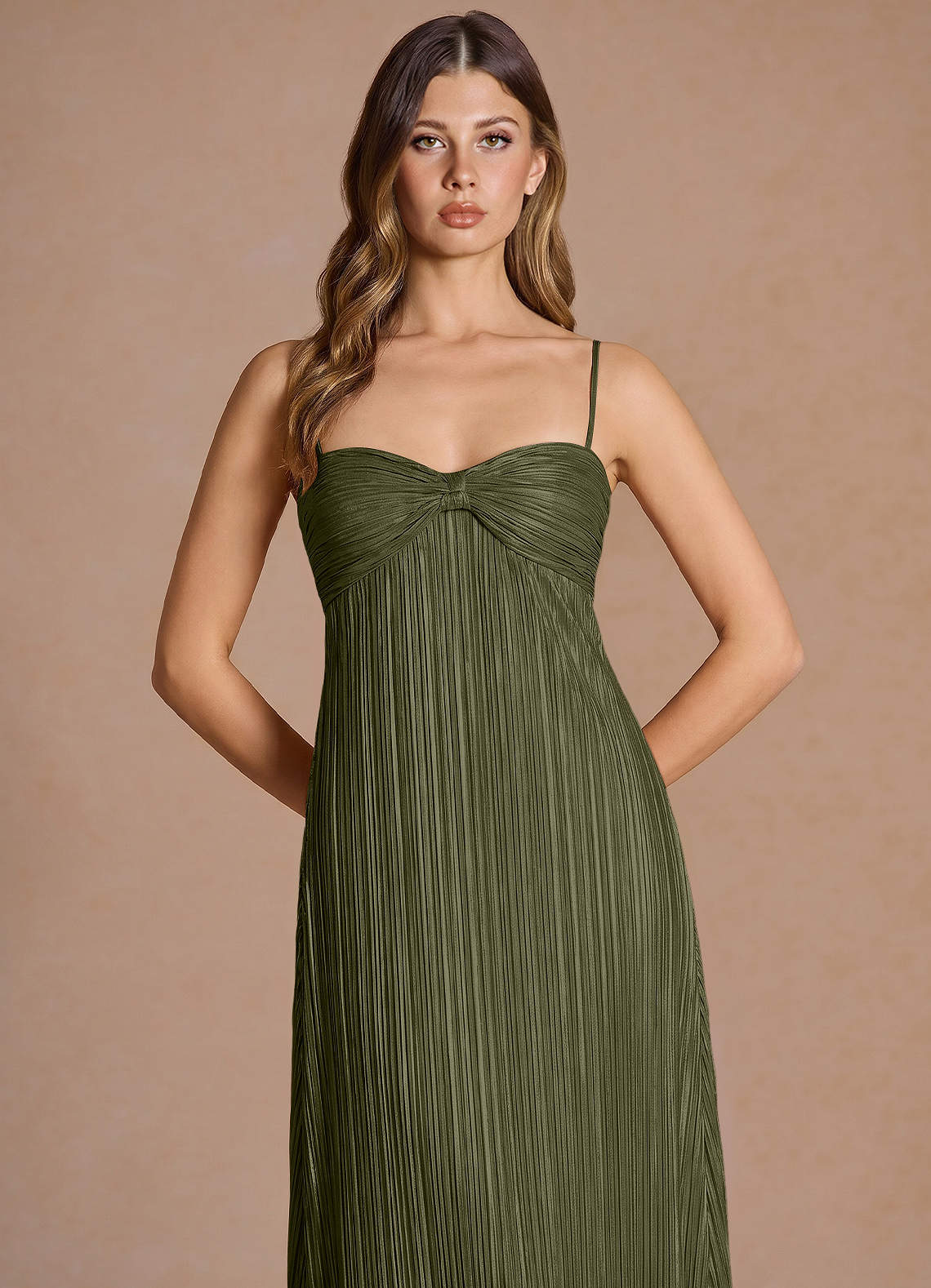Emmeline A-Line V-Neck Floral Burnout Evening Dress in Moss Green