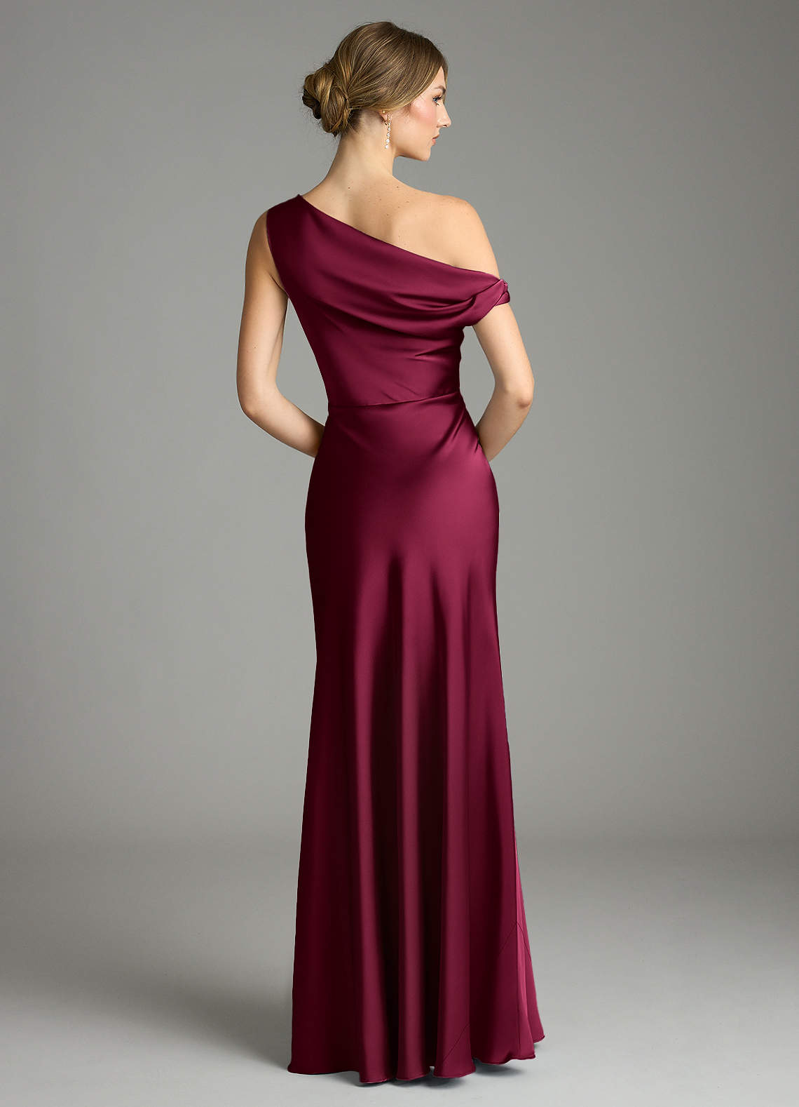 Emerson Mermaid One-Shoulder Stretch Satin Bridesmaid Dress in Burgundy