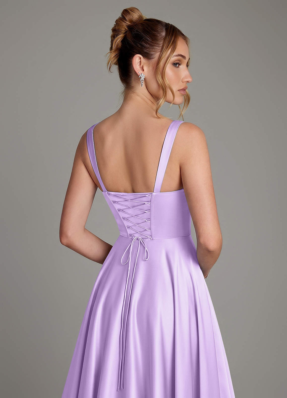 Azaria A-Line Square-Neck Stretch Satin Bridesmaid Dress in Lilac