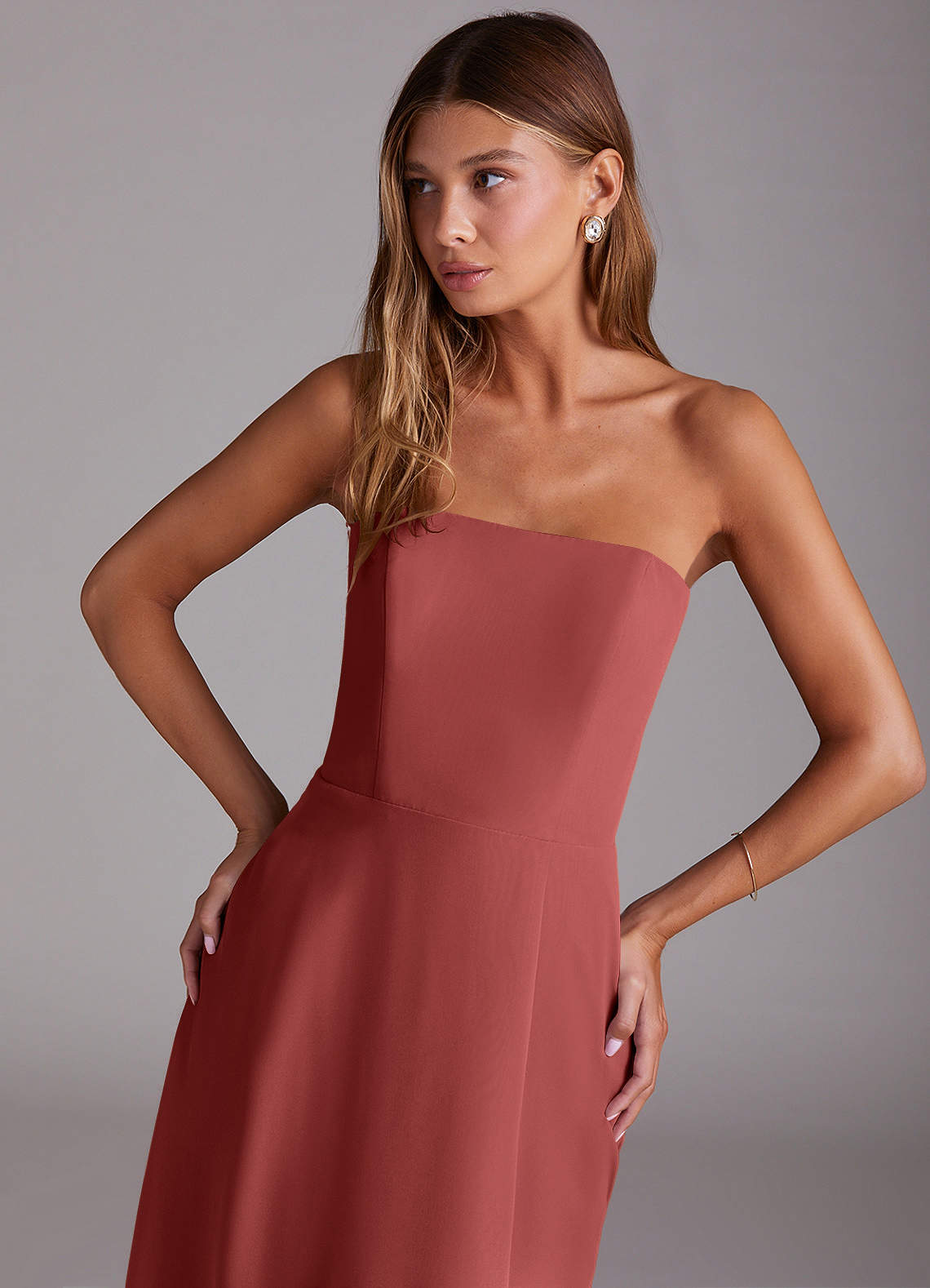 Wren A-Line Straight-Neck Chiffon Bridesmaid Dress in Terracotta
