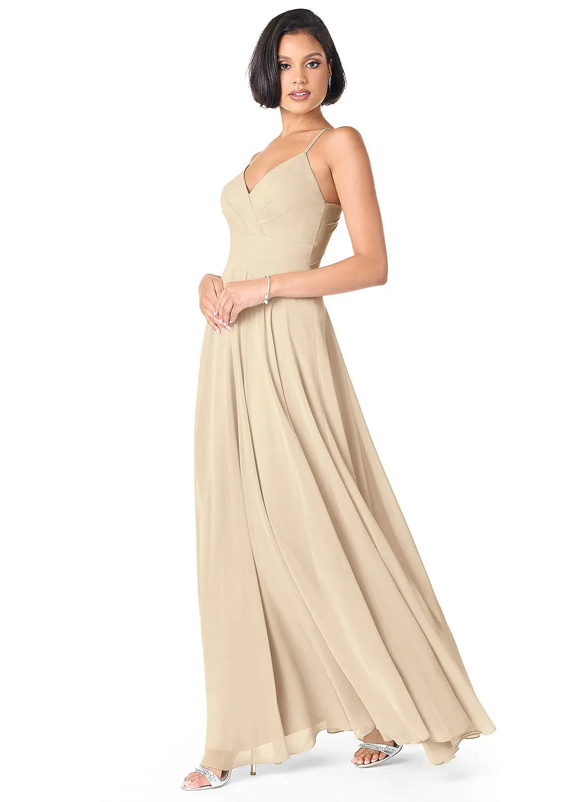 Avelina A-Line V-Neck Chiffon Bridesmaid Dress in Champagne
