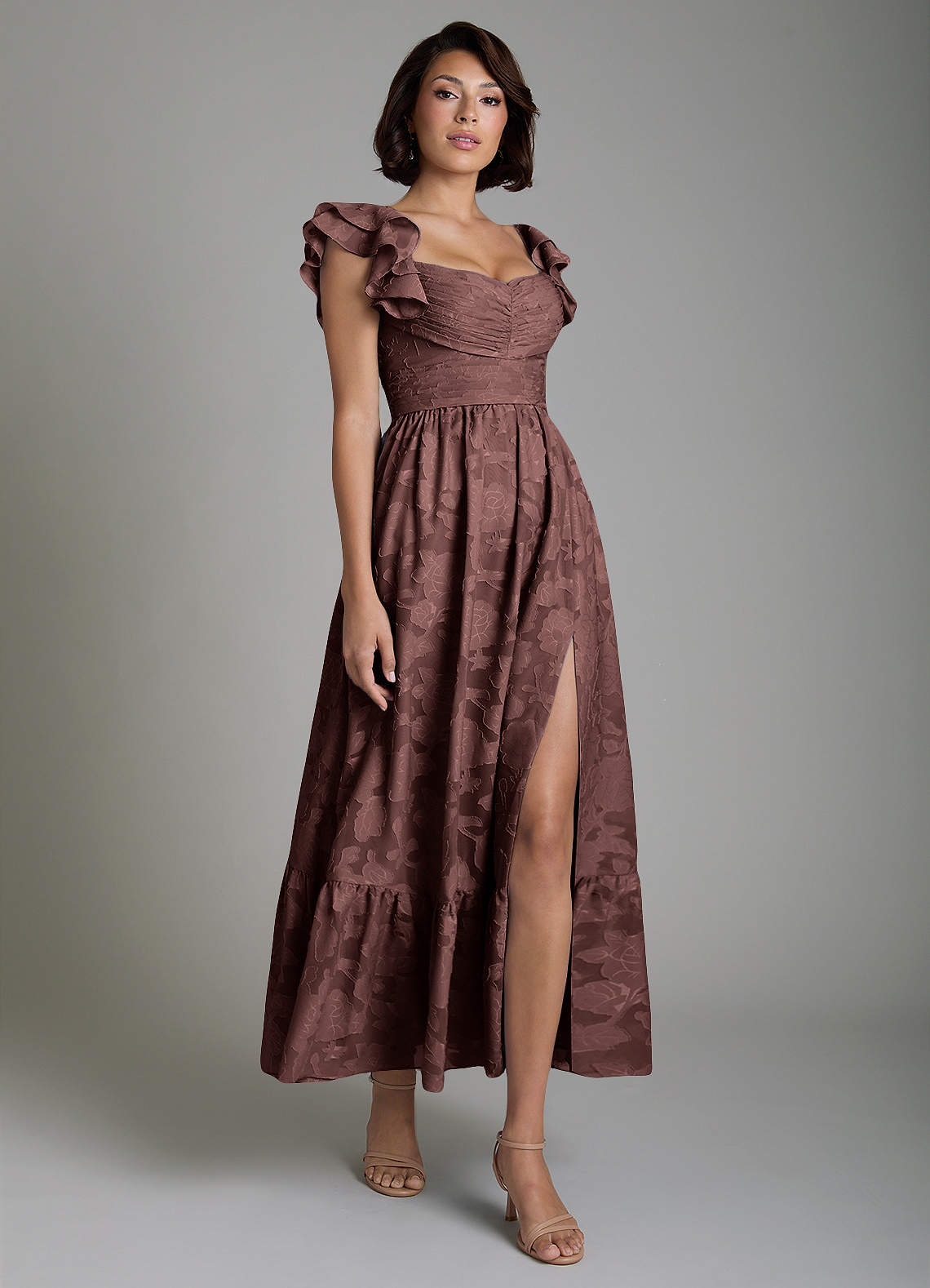 Anaya A-Line V-Neck Floral Burnout Bridesmaid Dress in Espresso
