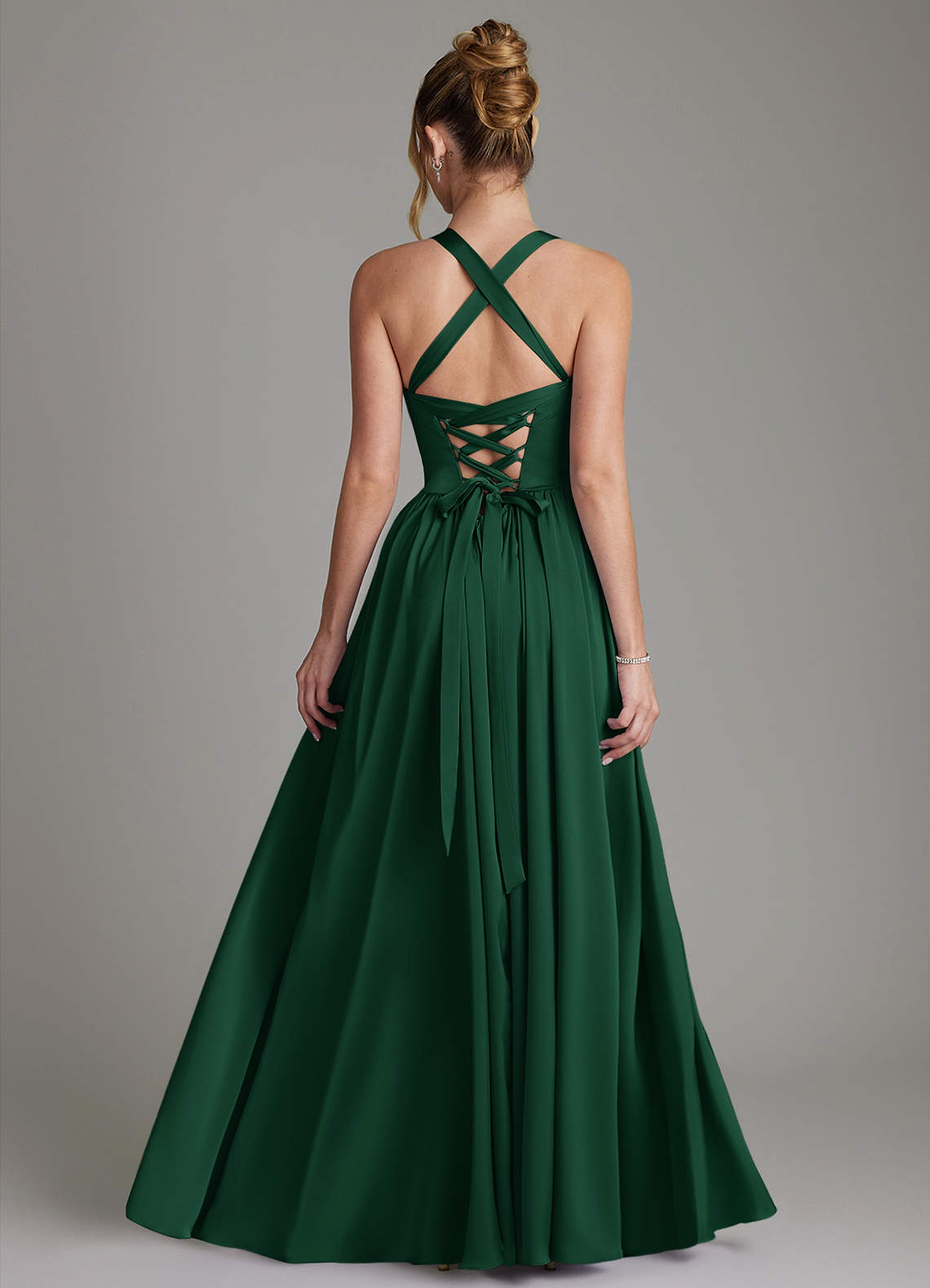 Francis A-Line V-Neck Stretch Satin Bridesmaid Dress in Dark Green