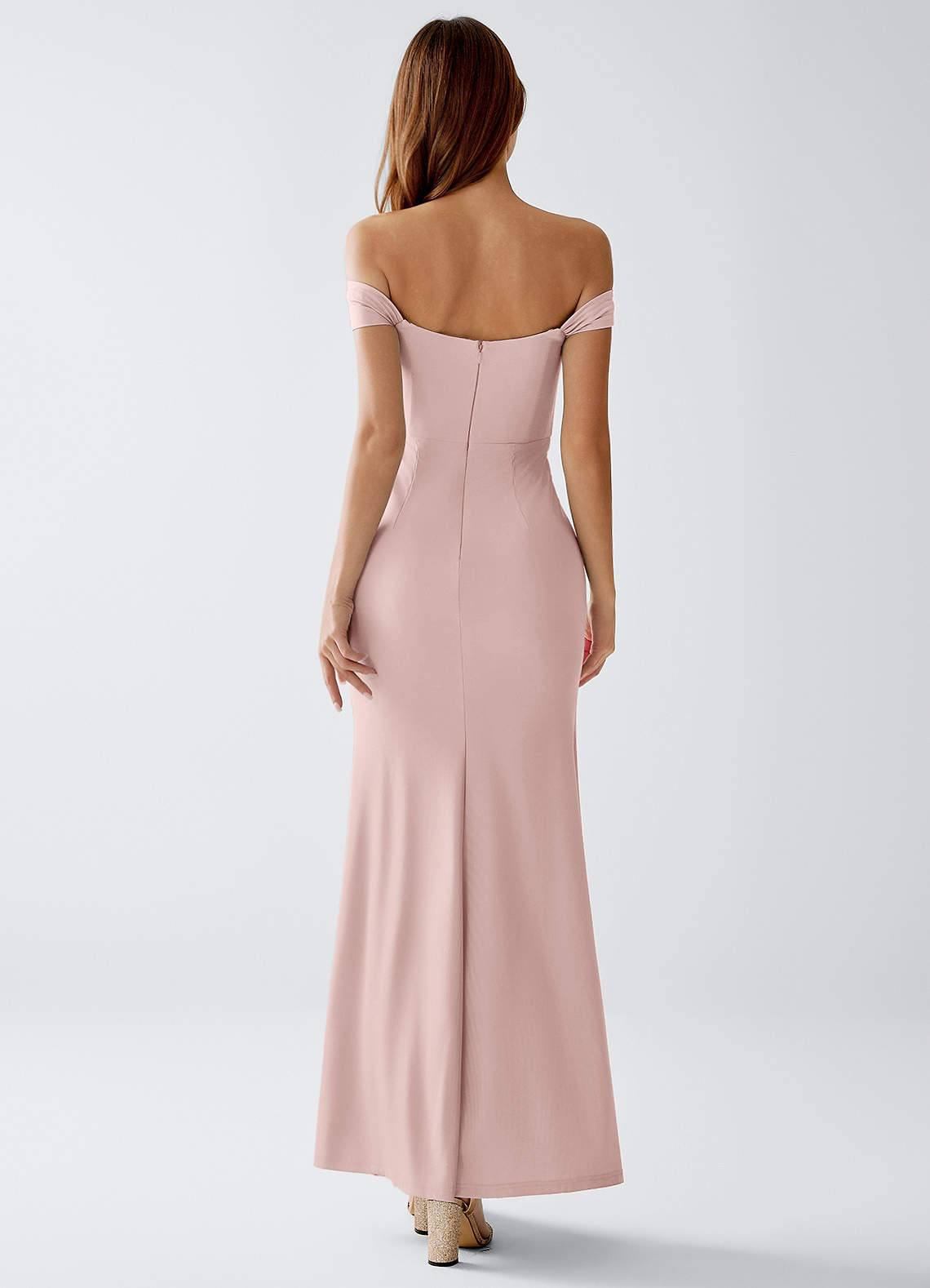 Crala Sheath Corset Stretch Knit Evening Dress in Powder Pink