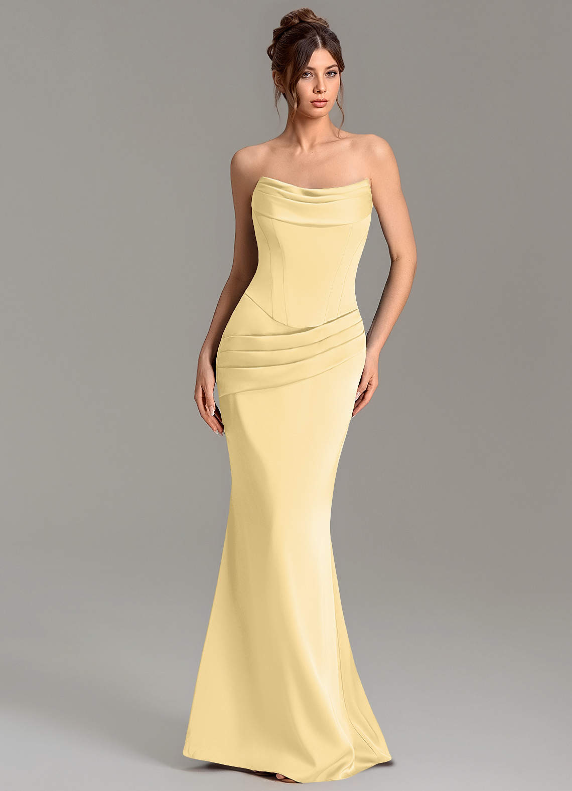 Adrienne Mermaid Cowl-Neck Stretch Satin Bridesmaid Dress in Butter