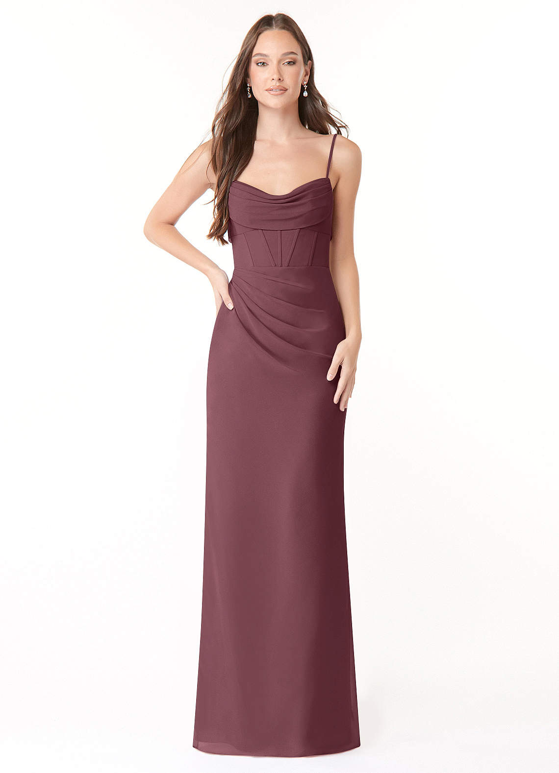 Mai Sheath Cowl-Neck Chiffon Bridesmaid Dress in Sangria