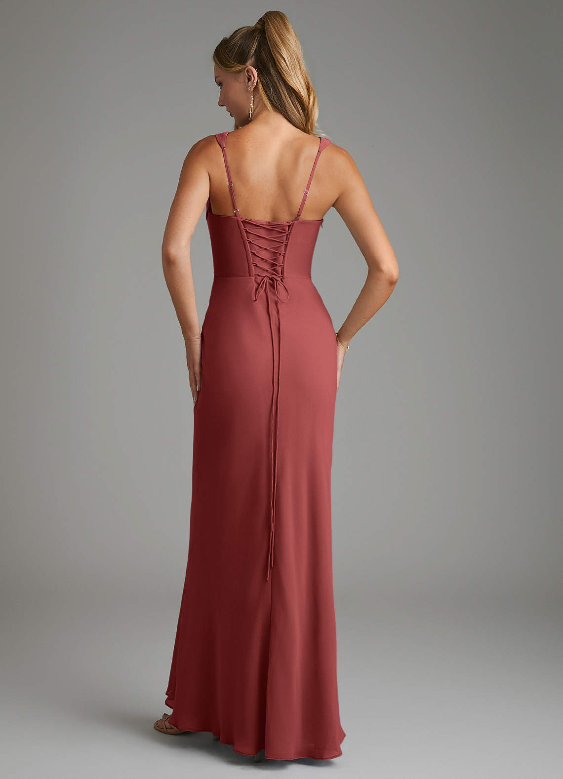 Asa Sheath Square-Neck Chiffon Bridesmaid Dress in Terracotta