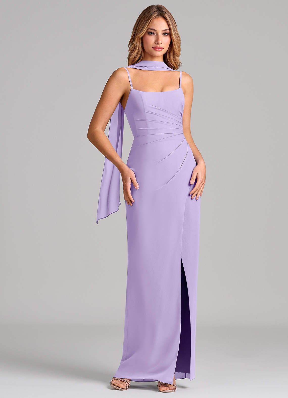 Calandra Sheath Scoop-Neck Chiffon Bridesmaid Dress in Lilac