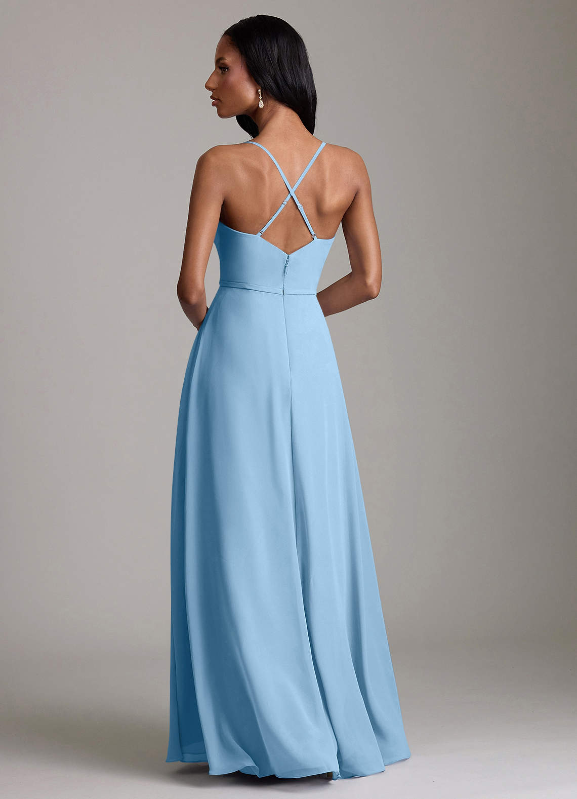 Naeem A-Line V-Neck Chiffon Bridesmaid Dress in Steel Blue