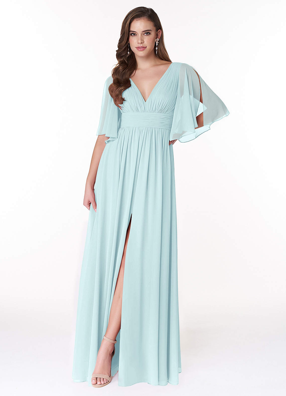 Temeka A-Line V-Neck Chiffon Bridesmaid Dress in Sea Glass