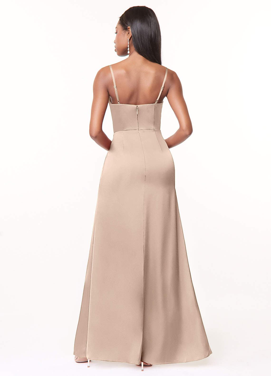 Maci A-Line V-Neck Stretch Satin Bridesmaid Dress in English Rose