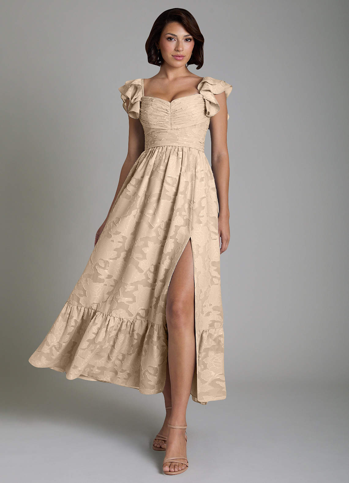 Anaya A-Line V-Neck Floral Burnout Bridesmaid Dress in Champagne