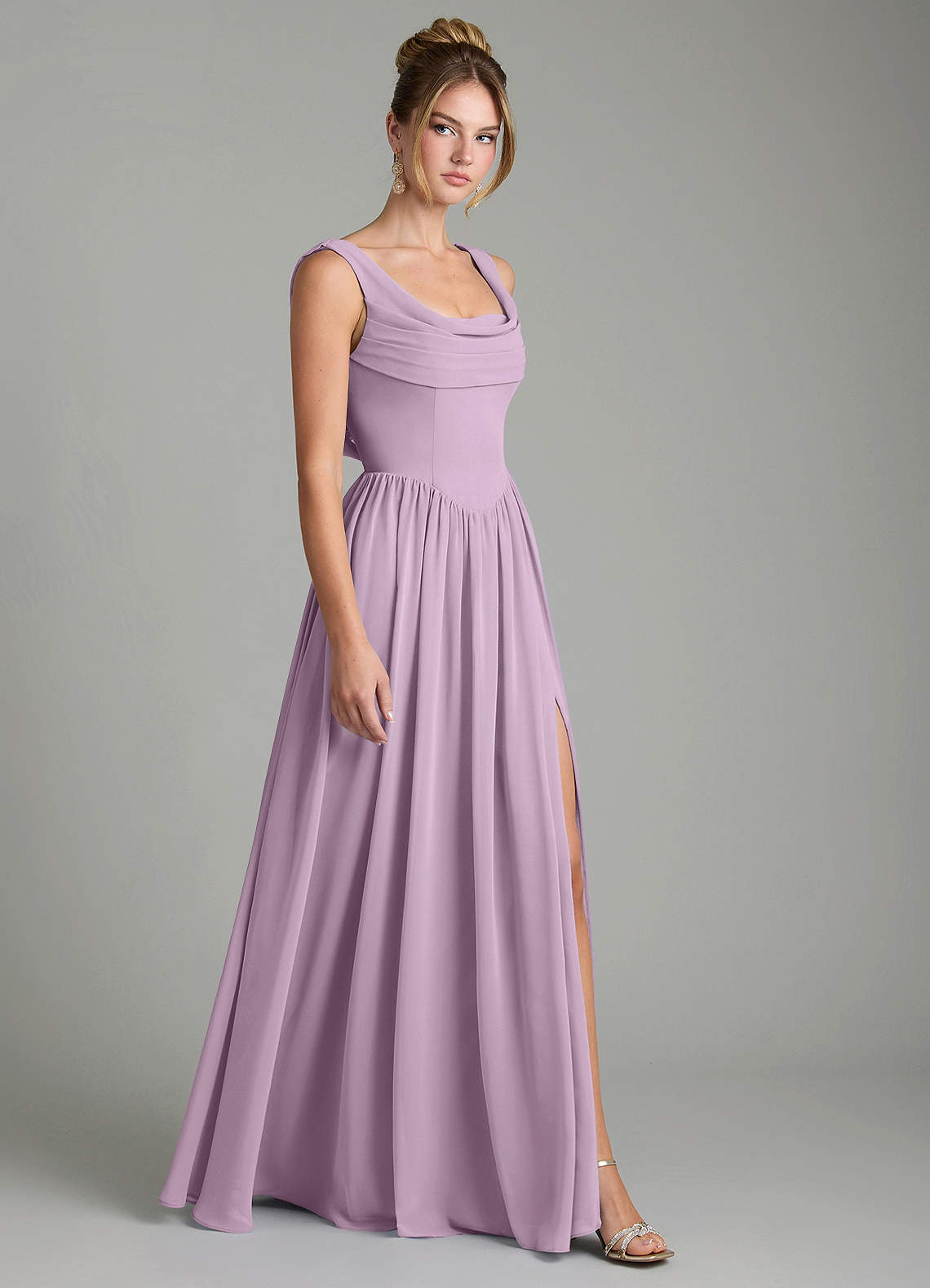 Novi A-Line Square-Neck Chiffon Bridesmaid Dress in Wisteria