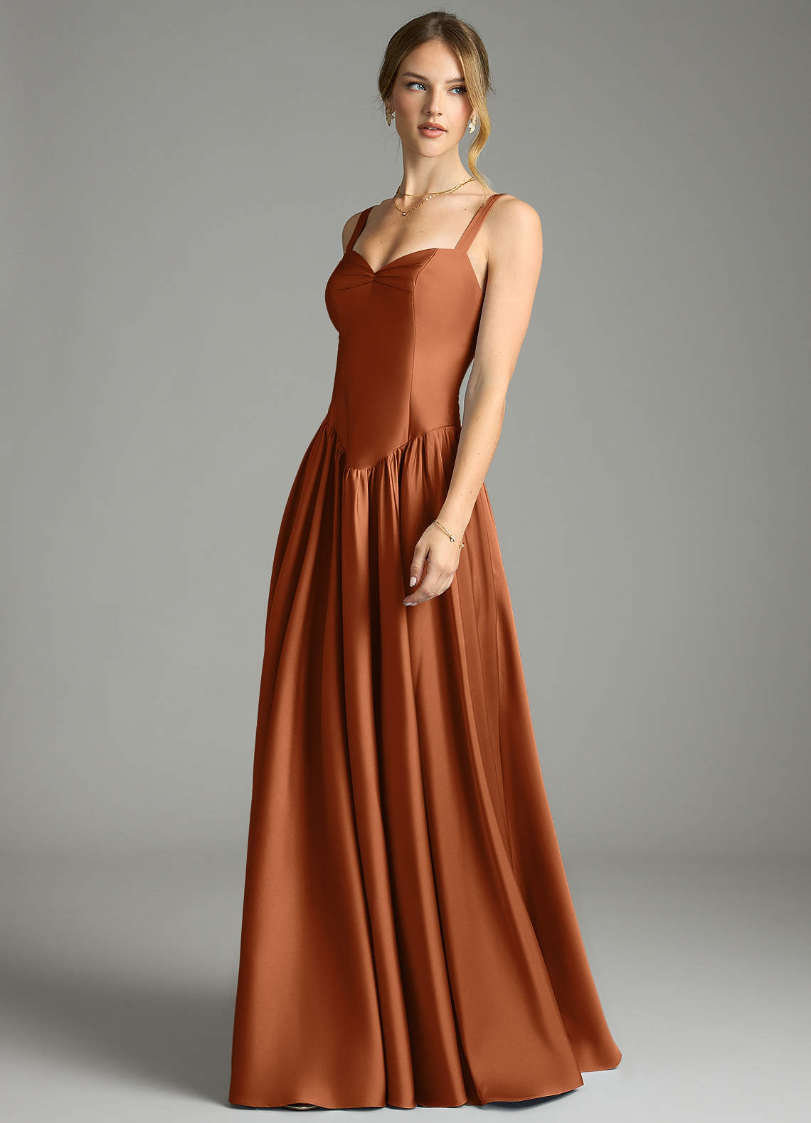 Evadina A-Line Sweetheart Stretch Satin Bridesmaid Dress in Copper