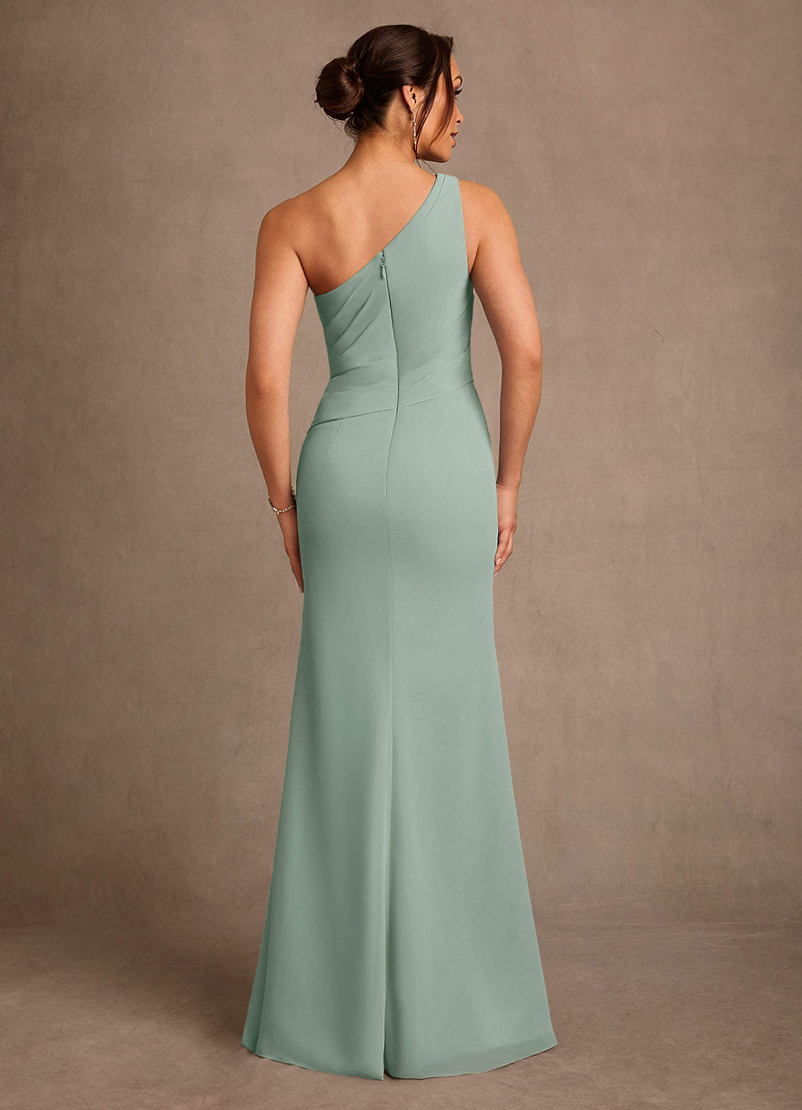 Floy Sheath One-Shoulder Chiffon Mother of the Bride Dress in Agave