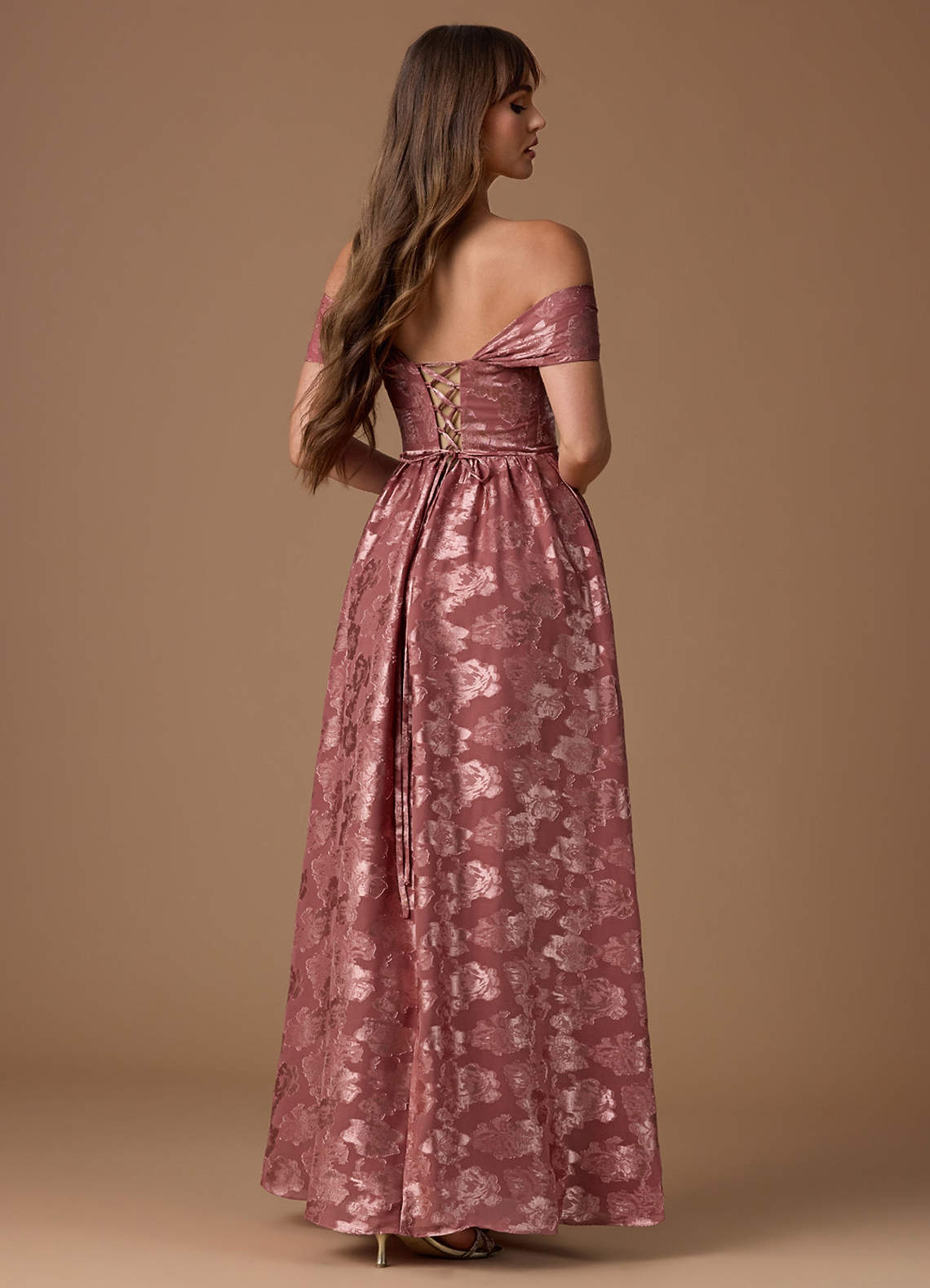 Hazel A-Line Cowl-Neck Fil Coupé Wedding Guest Dress in Vintage Rose