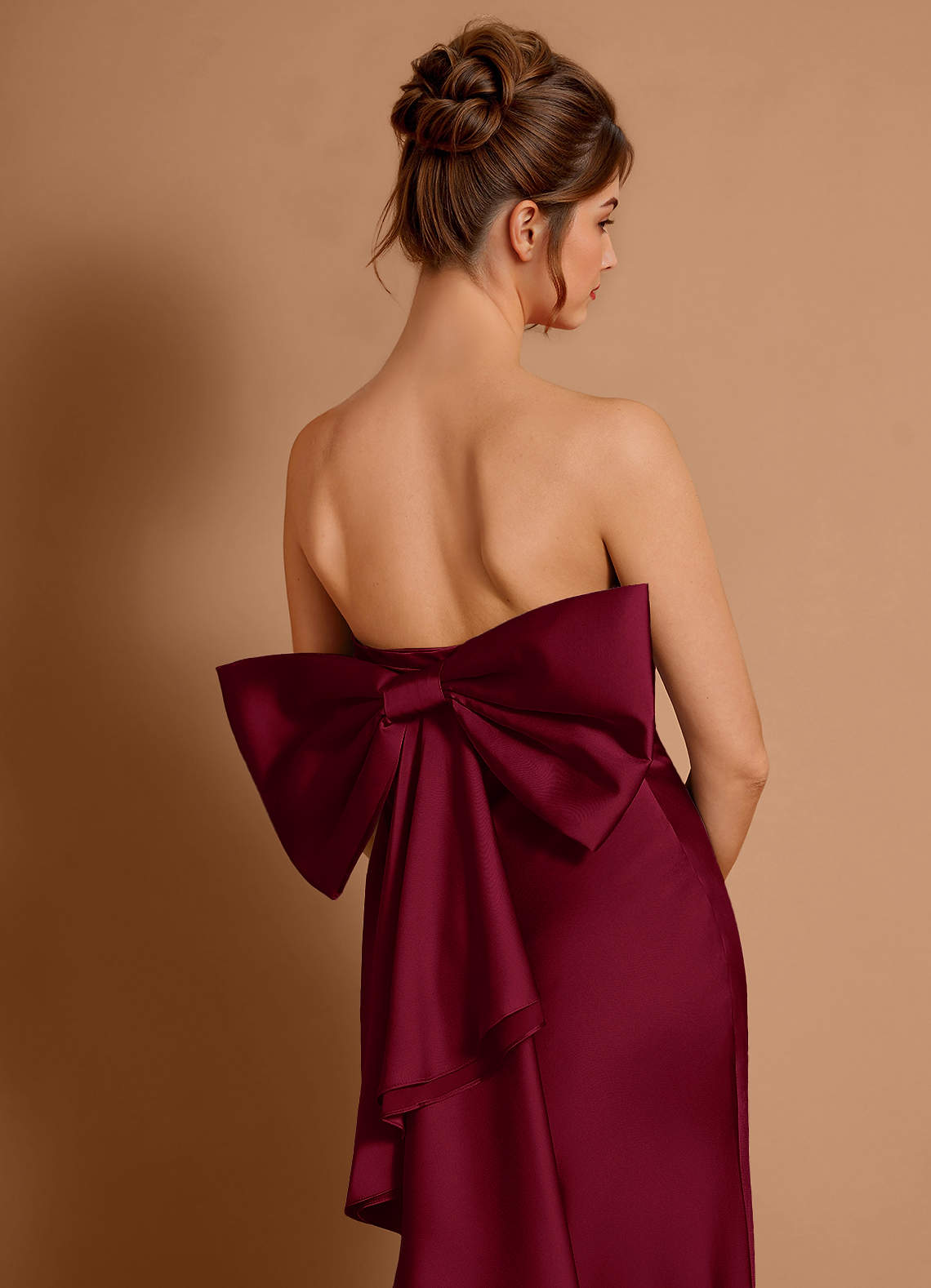 Aveline Mermaid Strapless Stretch Satin Evening Dress in Merlot